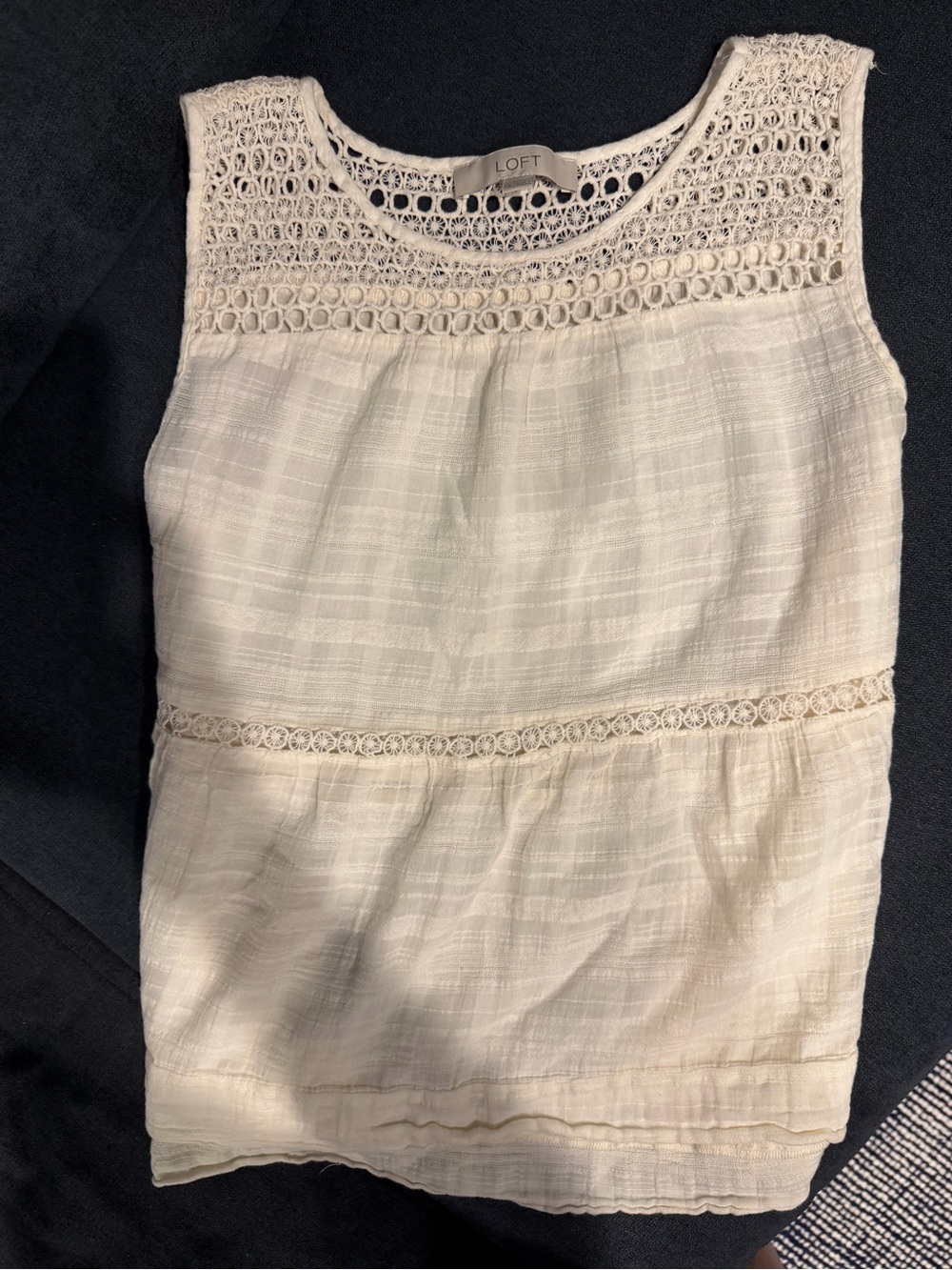 LOFT Cream Crochet Yoke Sleeveless Top